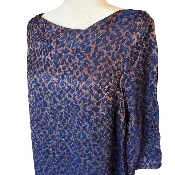 Sezane Auberie Jacquard Leopard Print Ruffle Hem Shift Dress Blue 4 - Picture 2 of 6